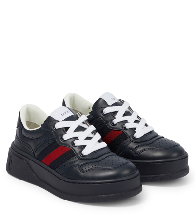 Gucci Kids' Leather Sneakers In Blue/blue/brb/blue