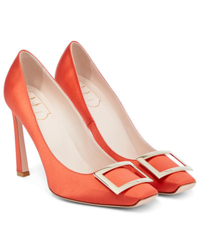 Roger Vivier Trompette Satin Pumps In Papaia