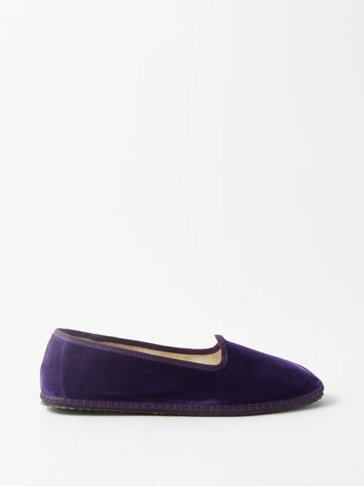 Vibi Venezia Whipstitched Velvet Furlane Slippers In Purple Blue