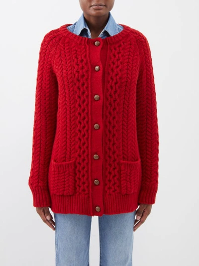 Giuliva Heritage The Heidi Cable-knit Wool Cardigan In Red