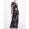 Marchesa Notte One-shoulder Pleated Floral-print Chiffon Gown In Multi