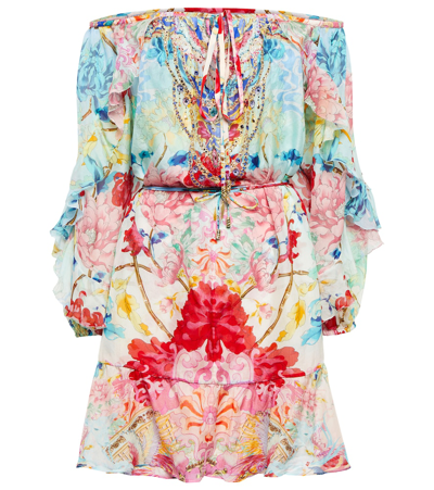 Camilla Off-the-shoulder Embellished Silk Minidress In Multicolour