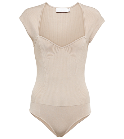 Jonathan Simkhai Barbara Ribbed-knit Bodysuit In Neutrals