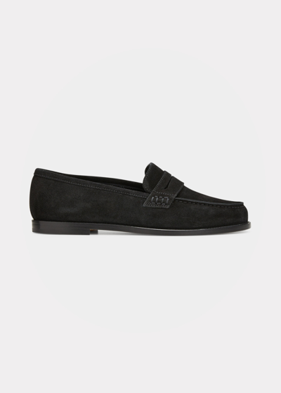 Manolo Blahnik Perrita Suede Penny Loafers In Blck0015