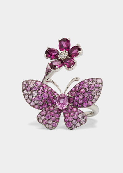 Stéfère Rose Gold Pink Sapphire And Rhodolite Garnet Ring From The Butterfly Collection