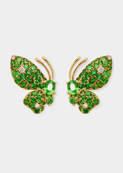 Stéfère Green Garnet And White Diamond Butterfly Earrings
