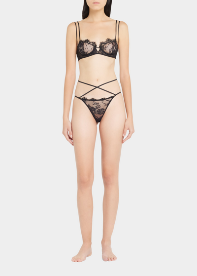 Kiki De Montparnasse Jolie Strappy Lace Thong In Black