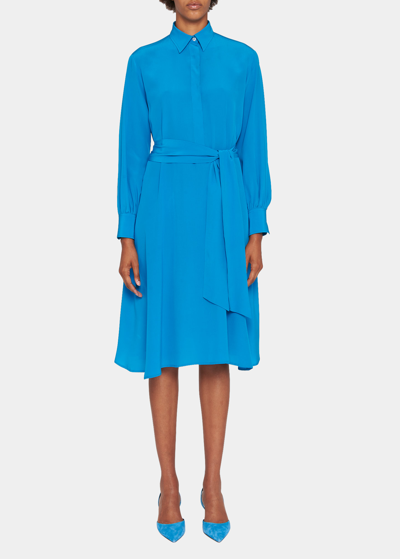 Kiton Tie-waist Silk Midi Dress In Blue