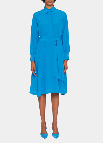 Kiton Tie-waist Silk Midi Dress In Turq/ Teal