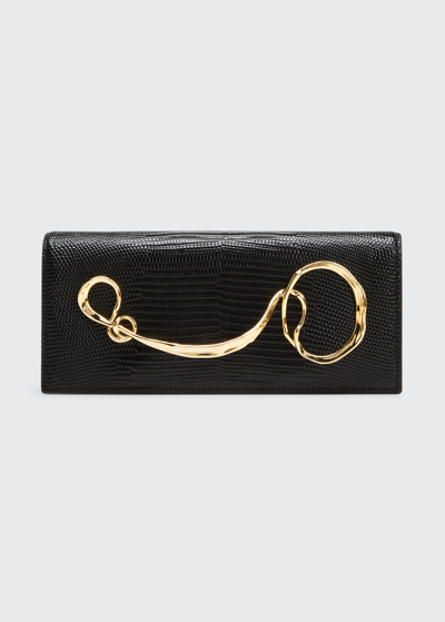 Alexis Bittar Twisted Gold Side Handle Clutch In Black