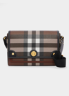 Burberry Note Giant Check E-canvas Crossbody Bag In Dark Birch Brown