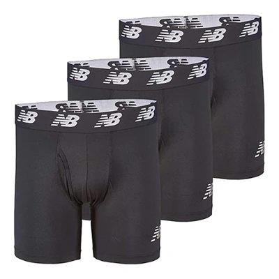 New Balance Men's Mens Premium 6 Inch Boxer Brief With Fly 3 Pack In Black