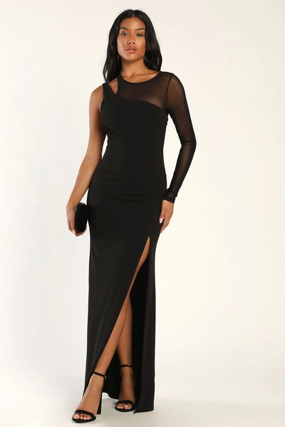 Lulus New Infatuation Black Mesh Asymmetrical Mermaid Maxi Dress