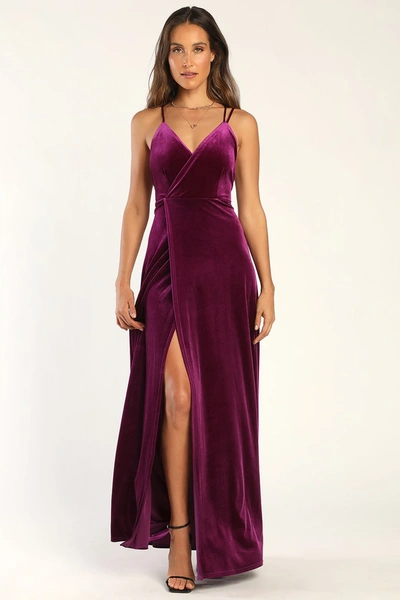 Lulus Whimsical Romance Purple Velvet Faux-wrap Maxi Dress