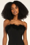 Lulus Flair For The Fabulous Black Feather Cropped Tube Top In Black
