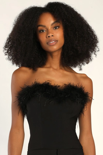 Lulus Flair For The Fabulous Black Feather Cropped Tube Top