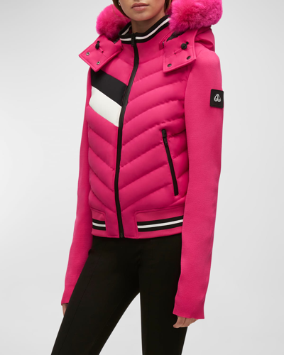 Moose Knuckles Women's Après Ski Laurelton Shearling-embellished Down Jacket In Pink Peacock