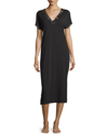 Natori Zen Lace-trim Short-sleeve Lounger In Black/gold Multi