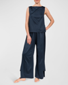 Everyday Ritual Piper Wide Leg Sleeveless Cotton Pajamas In Inky Blue