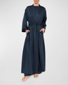 Everyday Ritual Colette Long Sateen Robe In Inky Blue