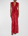 DOLCE & GABBANA TWISTED PLUNGING SEQUIN GOWN