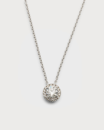 Neiman Marcus Diamonds 18k White Gold Round Diamond Halo Pendant Necklace, 0.6tcw