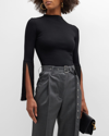 Proenza Schouler Fringe Trim Funnel Neck Knit Top In Black