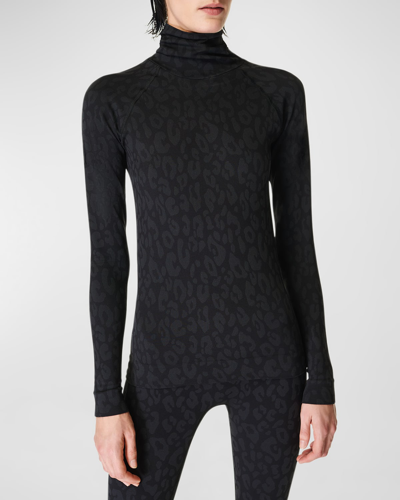 Sweaty Betty Black Leopard Jacquard Base Layer Top