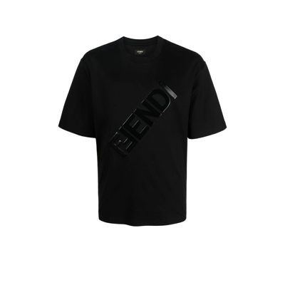 Fendi Logo-embossed Short-sleeved Cotton-jersey T-shirt In Black