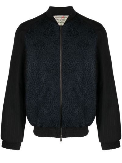 By Walid Floral-embroidered Silk And Wool-blend Bomber Jacket In Black