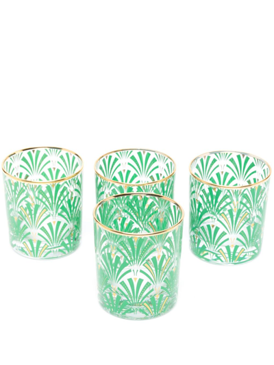 Les-ottomans X Browns Green Palm Tree Printed Tumblers Set In Neutrals