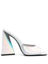 Attico Silver Devon Holographic Mules With Sculpted Heel In Silver