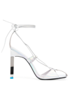 Attico Silver Adele 105 Patent Leather Sandals In Silver