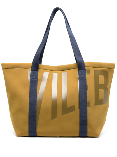 Vilebrequin Yellow Logo Print Large Tote Bag In Green