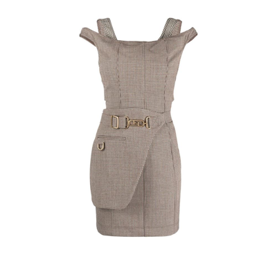 Fendi Wool-blend Houndstooth Minidress In Brown
