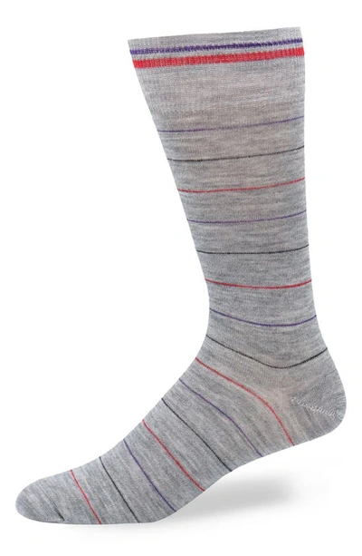 Lorenzo Uomo Stripe Wool Blend Dress Socks In Light Grey