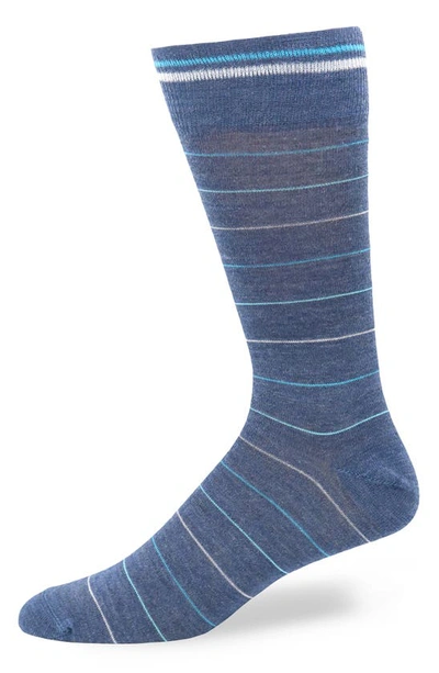 Lorenzo Uomo Stripe Wool Blend Dress Socks In Denim