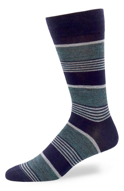 Lorenzo Uomo Stripe Wool Blend Dress Socks In Navy