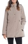 Gallery Water Resistant Zip Front Rain Jacket In Taupe Grey