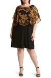 CONNECTED APPAREL FLORAL CAPE OVERLAY SHEATH DRESS