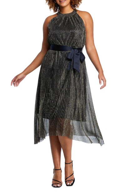 Estelle Gloria Belted Dress In Black/ Gold