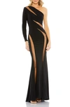 Mac Duggal Mesh Illusion Gown In Black