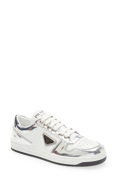 Prada Allacciate 30mm Leather Sneakers In Bianco Argento