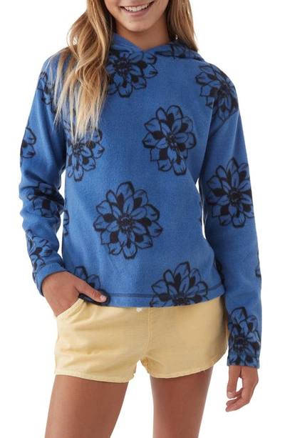 O'neill Kids' Frances Floral Print Fleece Hoodie In Classic Blue