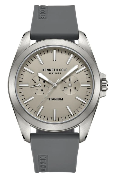 Kenneth Cole Titanium Multi-function Watch With Silicone Strap In Grey