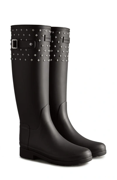 Hunter Refined Stud Waterproof Tall Rain Boot In Black