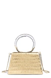 Alexis Bittar Lucite Quad Croc-embossed Top-handle Bag In Gold Croco