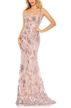 Mac Duggal Sequin Floral Corset Bodice Trumpet Gown In Pink