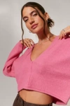 Bdg Valeria Cropped V-neck Sweater In Rose