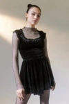 URBAN OUTFITTERS UO ROSIE VELVET SMOCKED ROMPER